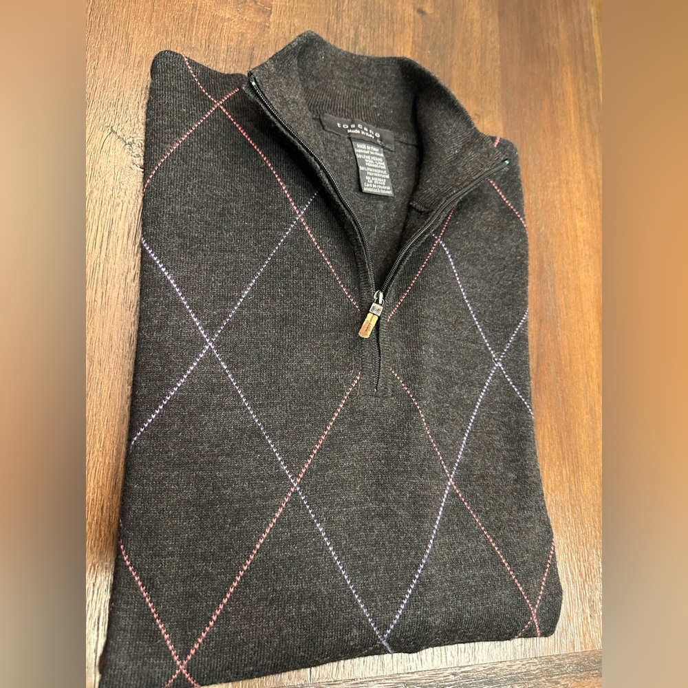 Merino wool grey Argyle Zip-Up Sweater